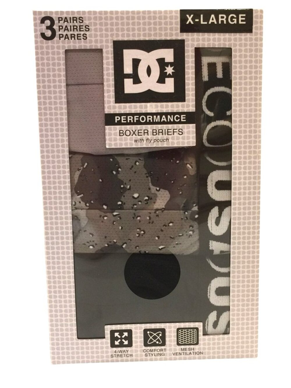 DC Men's Performance Boxer Briefs with Fly Pouch Size XL Gray Black Camo
